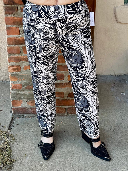 Krazy Larry Black Roses Ankle Pants