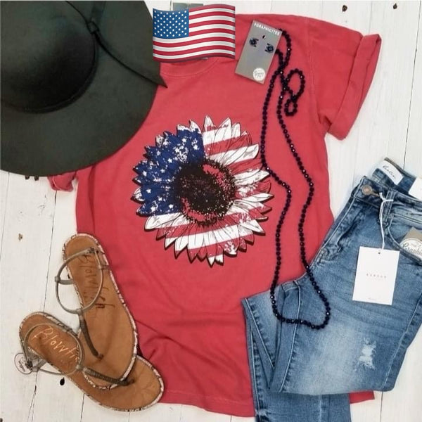 Susie B. Camiseta gráfica con bandera de girasol