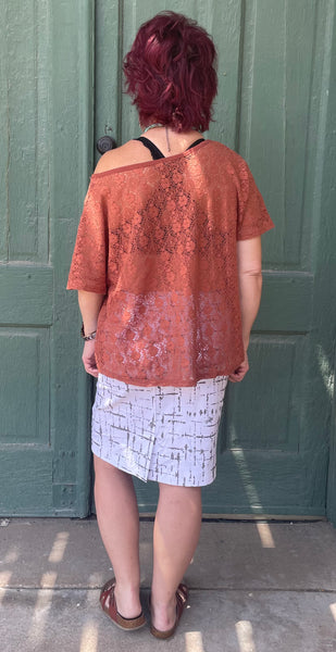 Camille Taupe Lines Pull-On Pencil Skirt by Krazy Larry