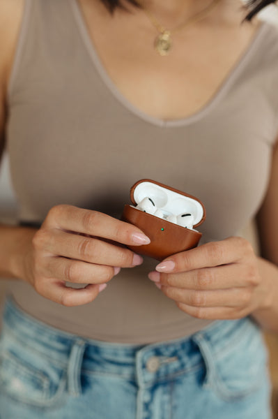 Funda protectora de cuero genuino para Airpods Pro en marrón