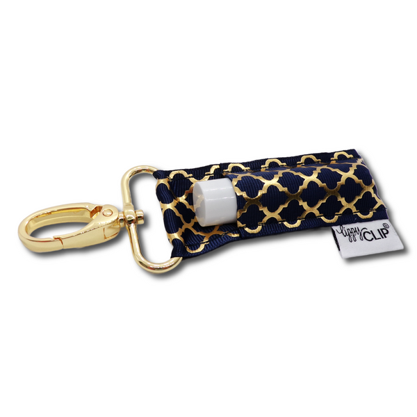 Gold Quatrefoil on Navy LippyClip® Lip Balm Holder