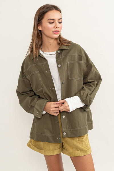 Margo Contrast Stitch Twill Shacket