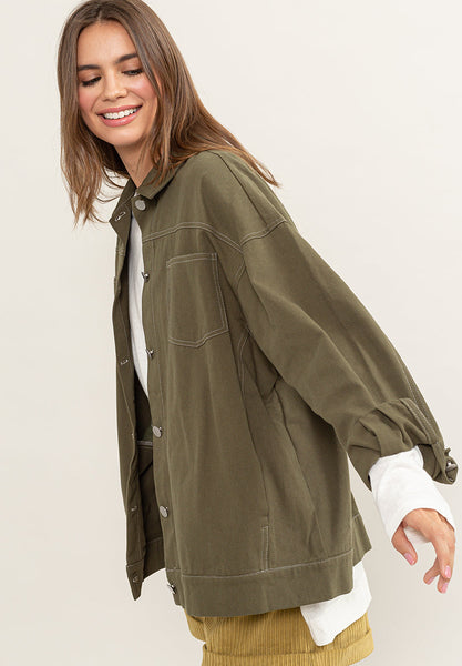 Margo Contrast Stitch Twill Shacket