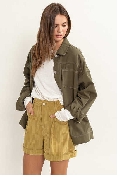 Margo Contrast Stitch Twill Shacket