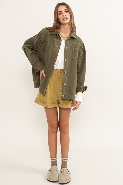 Margo Contrast Stitch Twill Shacket