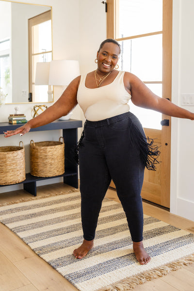 Hilary Side Fringe Skinny Jegging In Black - ONLINE EXCLUSIVE!