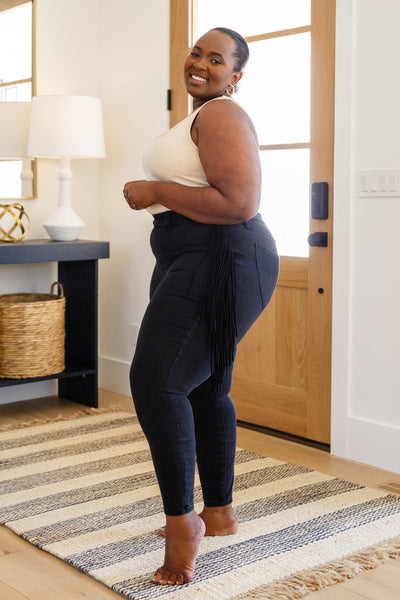 Hilary Side Fringe Skinny Jegging In Black - ONLINE EXCLUSIVE!