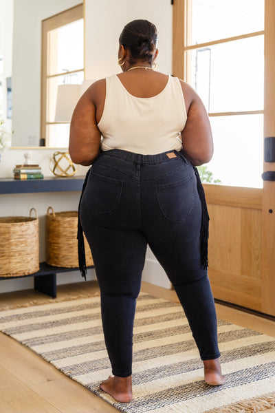 Hilary Side Fringe Skinny Jegging In Black - ONLINE EXCLUSIVE!