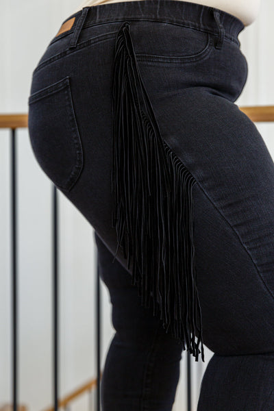 Hilary Side Fringe Skinny Jegging In Black - ONLINE EXCLUSIVE!