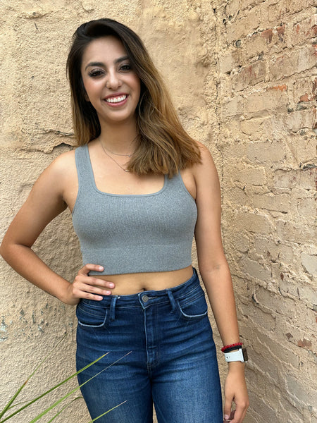 Rainn Ribbed Square Neck Cropped Tank Top