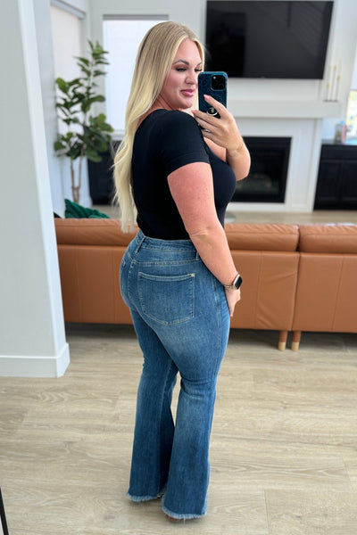 Miley High Waist Control Top Frayed Hem Flare Judy Blue Jeans - ONLINE EXCLUSIVE!