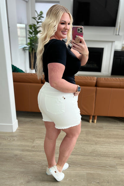 Jessie Hi-Rise Rigid Magic Cutoff Judy Blue Shorts in White - ONLINE EXCLUSIVE!