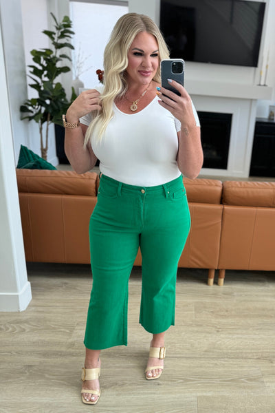 Lisa High Rise Control Top Wide Leg Crop Judy Blue Jeans in Kelly Green - ONLINE EXCLUSIVE!
