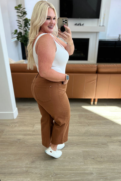 Briar High Rise Control Top Wide Leg Crop Judy Blue Jeans in Camel - ONLINE EXCLUSIVE!