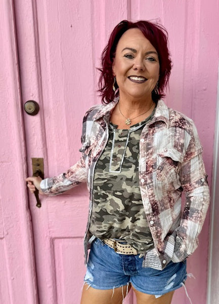 Ollie Grey Donkey Cotton Plaid Shirt - ONE OF A KIND!