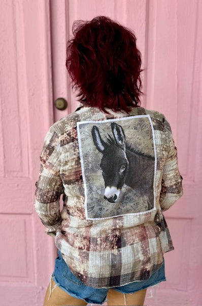 Ollie Grey Donkey Cotton Plaid Shirt - ONE OF A KIND!