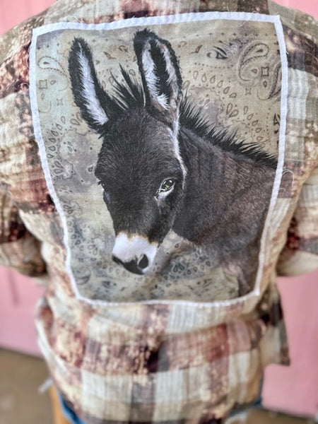Ollie Grey Donkey Cotton Plaid Shirt - ONE OF A KIND!