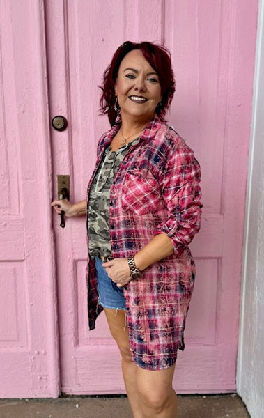 Thelma Pink Donkey Cotton Plaid Shirt - ONE OF A KIND!