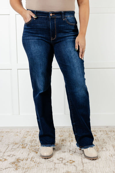 82622 Jacqueline Mid-Rise Frayed Hem Straight Leg Judy Blue Jean - ONLINE EXCLUSIVE!