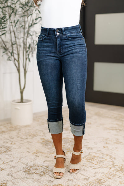 72118   Karen High Rise Double Waist Band Capri Judy Blue Jeans