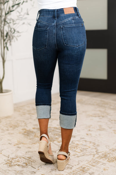 72118   Karen High Rise Double Waist Band Capri Judy Blue Jeans