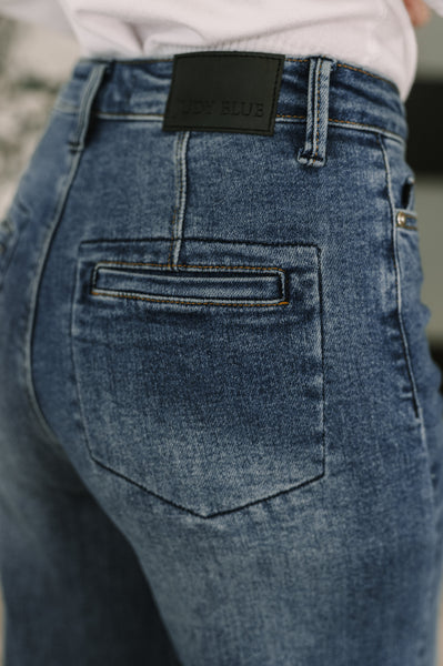 Karla High Waist Column Straight Button-Fly & Back Welt Pkts Judy Blue Jeans