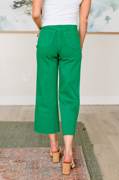 Lisa High Rise Control Top Wide Leg Crop Judy Blue Jeans in Kelly Green - ONLINE EXCLUSIVE!
