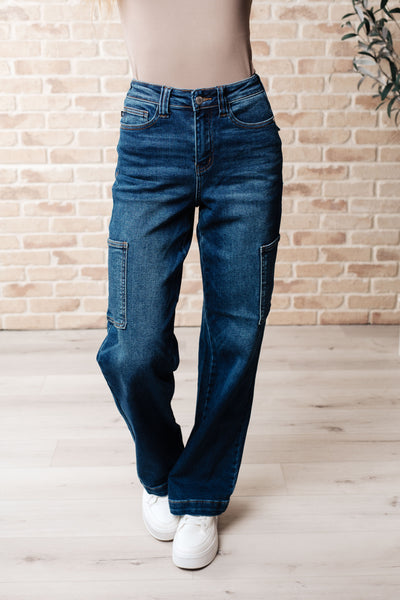 Jeans rectos cargo de tiro alto Leila Judy Blue - ¡EXCLUSIVO ONLINE!