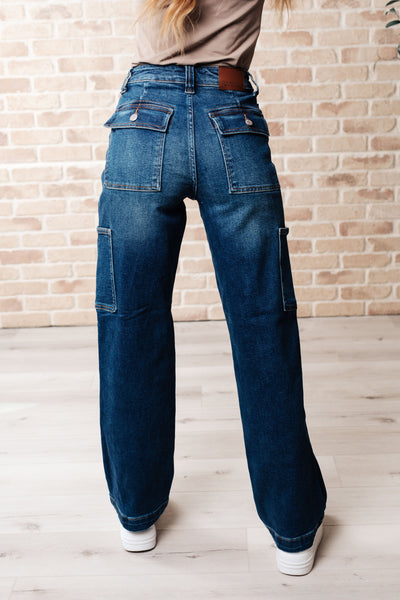 Jeans rectos cargo de tiro alto Leila Judy Blue - ¡EXCLUSIVO ONLINE!