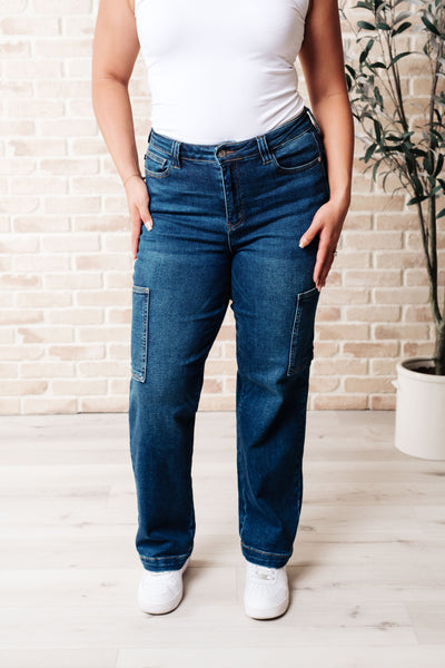Jeans rectos cargo de tiro alto Leila Judy Blue - ¡EXCLUSIVO ONLINE!
