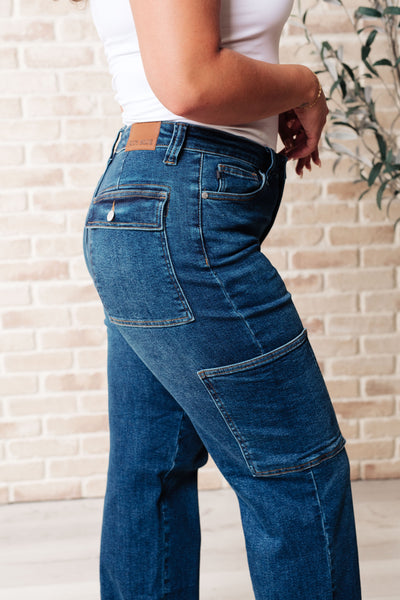 Jeans rectos cargo de tiro alto Leila Judy Blue - ¡EXCLUSIVO ONLINE!