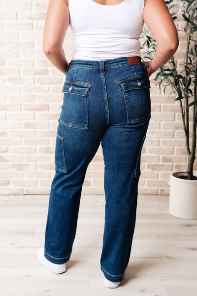 Jeans rectos cargo de tiro alto Leila Judy Blue - ¡EXCLUSIVO ONLINE!