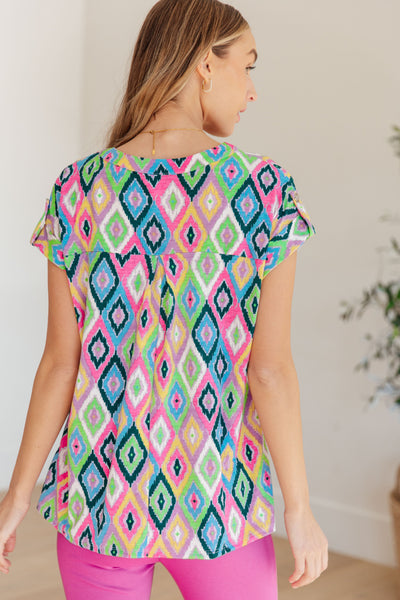 Blusa Lizzy con mangas cortas en ikat lavanda