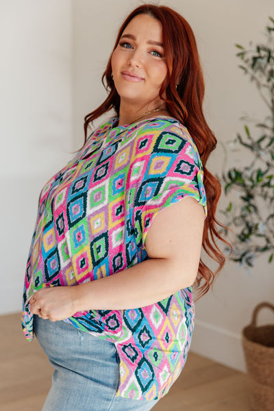 Blusa Lizzy con mangas cortas en ikat lavanda