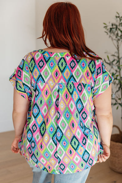 Blusa Lizzy con mangas cortas en ikat lavanda