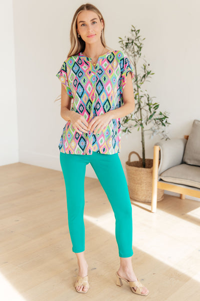 Blusa Lizzy con mangas cortas en ikat lavanda