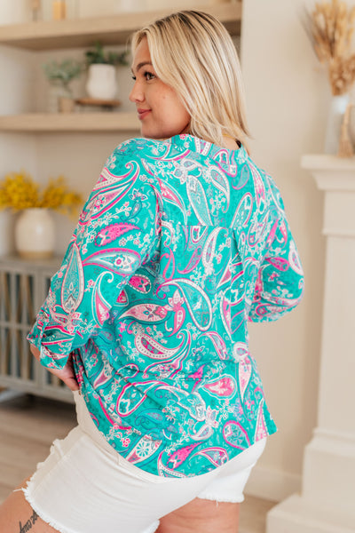 Lizzy Top en Aqua y Paisley Rosa