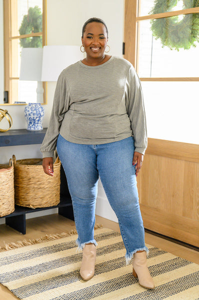 Long Sleeve Solid Knit Open Back Top In Olive - ONLINE EXCLUSIVE!