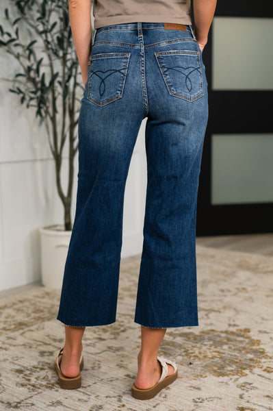 Maisie High Waist Back Pocket Embroidery Crop Wide Judy Blue Jeans
