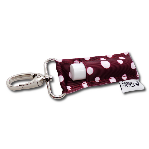 Maroon and White Dots LippyClip® Lip Balm Holder