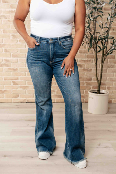 Miley High Waist Control Top Frayed Hem Flare Judy Blue Jeans - ONLINE EXCLUSIVE!