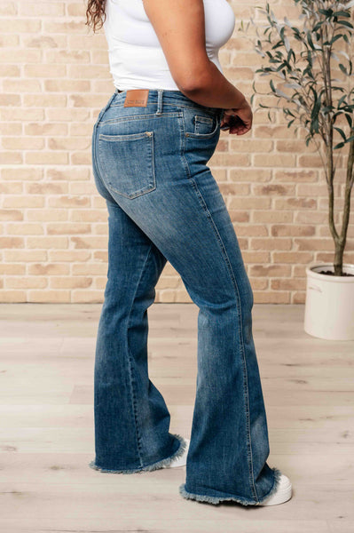 Miley High Waist Control Top Frayed Hem Flare Judy Blue Jeans - ONLINE EXCLUSIVE!