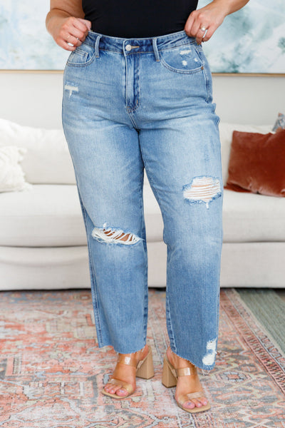 Jeans rectos y ajustados Nora High Rise Rigid Magic Destroy Judy Blue - ¡EXCLUSIVO ONLINE!