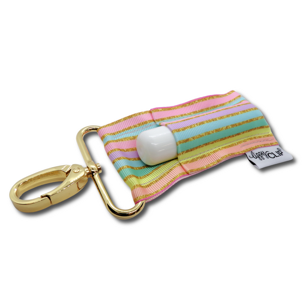 Pastel Gold Stripe LippyClip KISS for larger lip balms, essential oil rollers, etc.