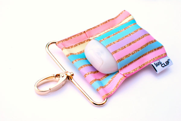 Pastel Gold Stripe SaniClip Hand Sanitizer Holder - made to order