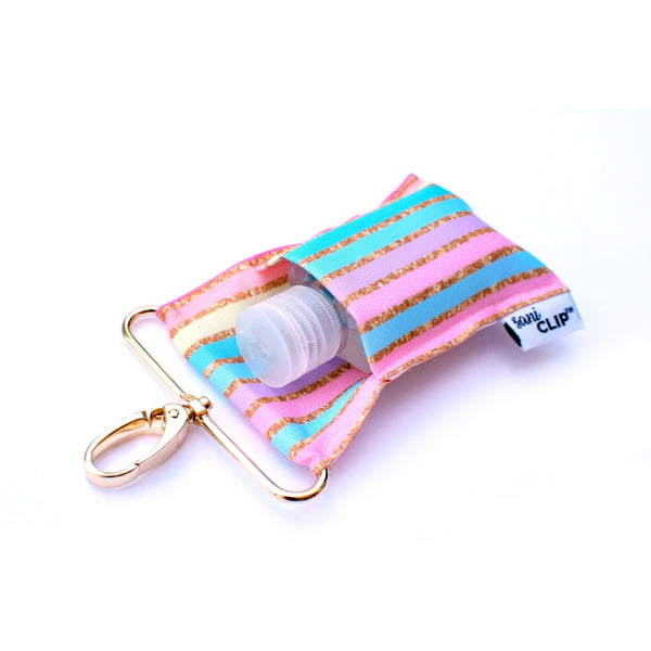 Pastel Gold Stripe SaniClip Hand Sanitizer Holder - made to order