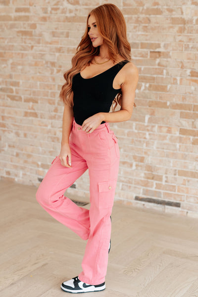 Peggy High Rise Cargo Straight Judy Blue Jeans in Pink - ONLINE EXCLUSIVE!