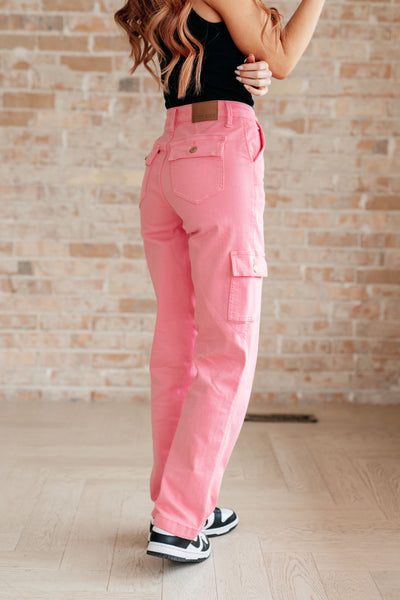 Peggy High Rise Cargo Straight Judy Blue Jeans in Pink - ONLINE EXCLUSIVE!