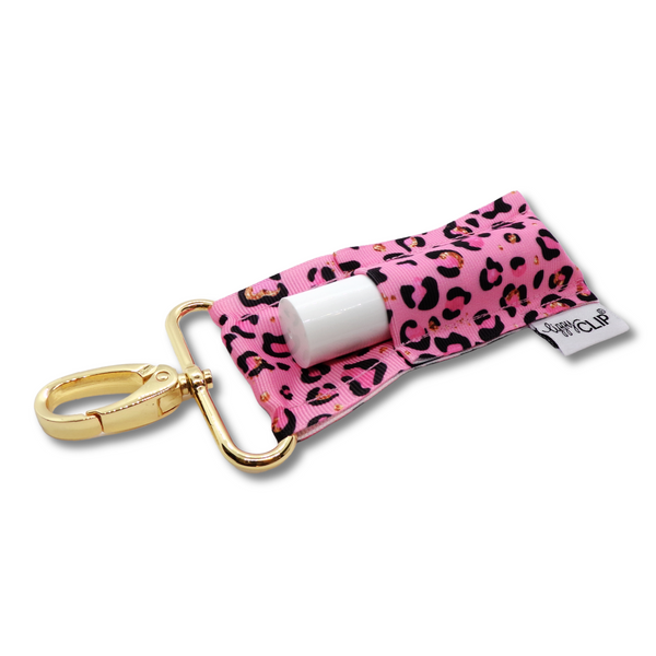 Pink Leopard LippyClip KISS for larger lip balms, essential oil rollers, etc.