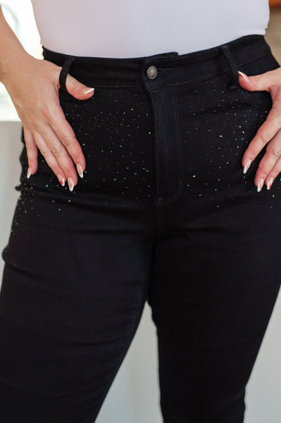 Reese Rhinestone Slim Fit Judy Blue Jeans in Black - ONLINE EXCLUSIVE!